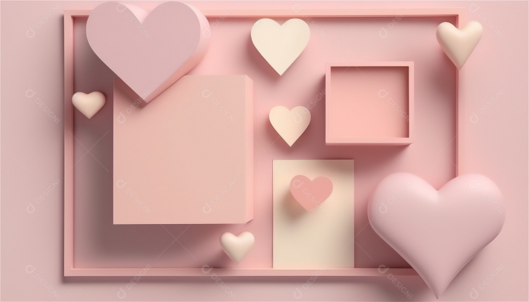 Belo banner horizontal com textura de papel de tons de rosa pastel decorado com corações, fundo de casamento Modelo de feliz dia dos namorados. Cores pastel vista frontal