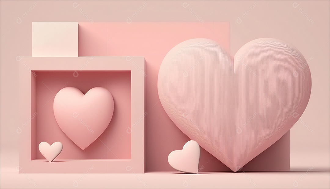 Belo banner horizontal com textura de papel de tons de rosa pastel decorado com corações, fundo de casamento Modelo de feliz dia dos namorados. Cores pastel vista frontal