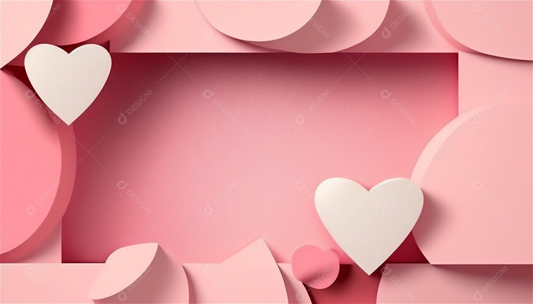 Belo banner horizontal com textura de papel de tons de rosa pastel decorado com corações, fundo de casamento Modelo de feliz dia dos namorados. Cores pastel vista frontal