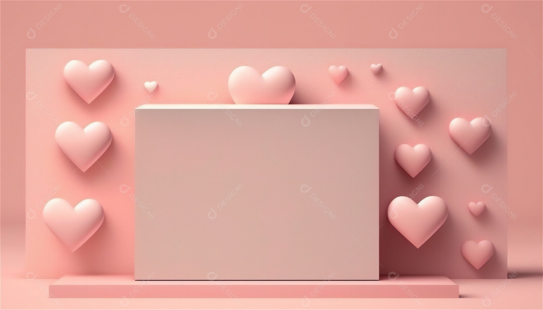 Belo banner horizontal com textura de papel de tons de rosa pastel decorado com corações, fundo de casamento Modelo de feliz dia dos namorados. Cores pastel vista frontal