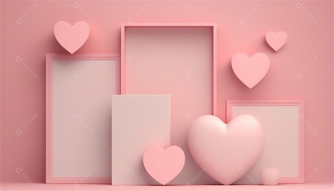 Belo banner horizontal com textura de papel de tons de rosa pastel decorado com corações, fundo de casamento Modelo de feliz dia dos namorados. Cores pastel vista frontal