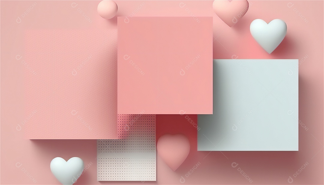 Belo banner horizontal com textura de papel de tons de rosa pastel decorado com corações, fundo de casamento Modelo de feliz dia dos namorados. Cores pastel vista frontal