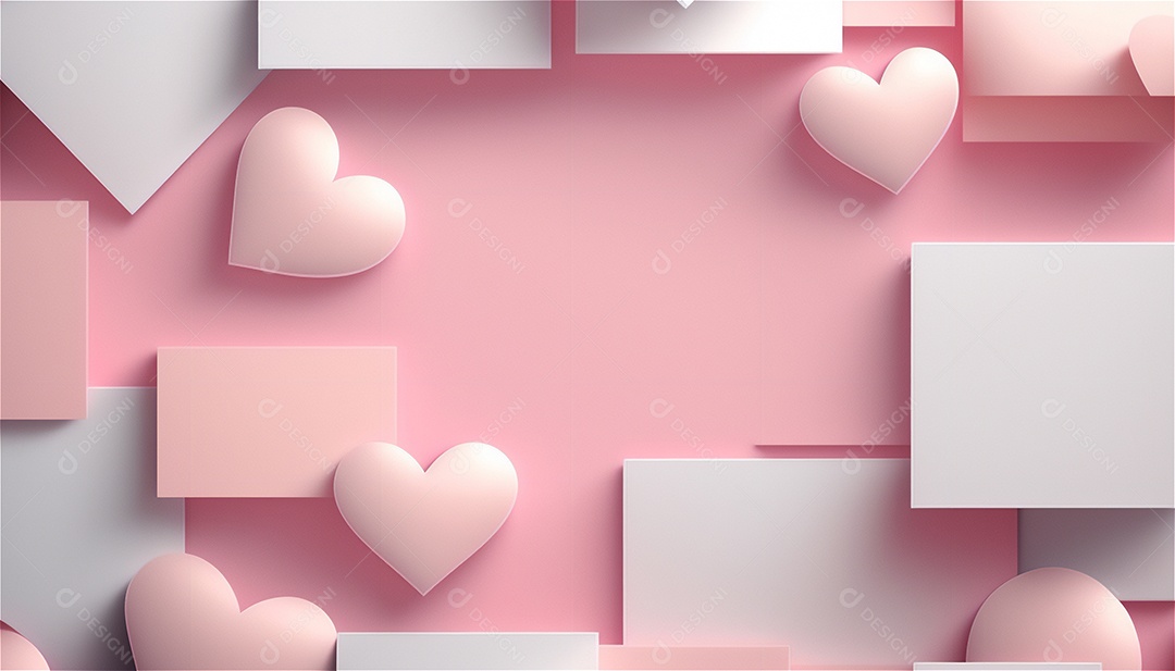 Belo banner horizontal com textura de papel de tons de rosa pastel decorado com corações, fundo de casamento Modelo de feliz dia dos namorados. Cores pastel vista frontal