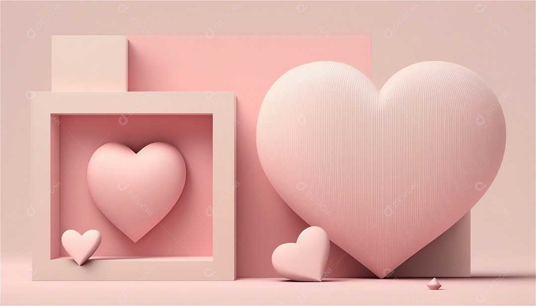 Belo banner horizontal com textura de papel de tons de rosa pastel decorado com corações, fundo de casamento Modelo de feliz dia dos namorados. Cores pastel vista frontal