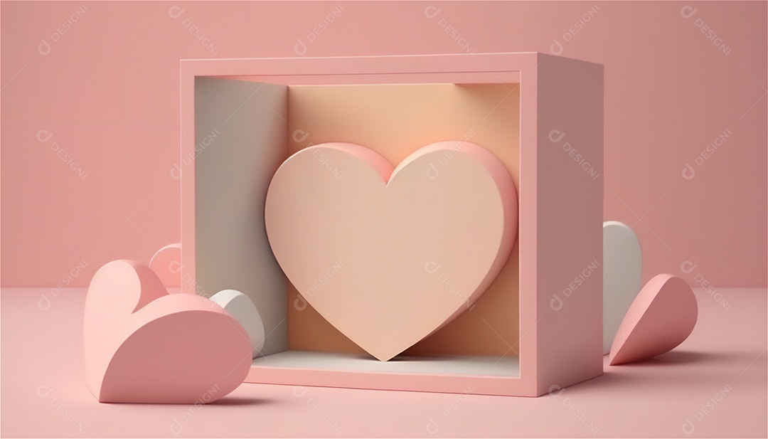 Belo banner horizontal com textura de papel de tons de rosa pastel decorado com corações, fundo de casamento Modelo de feliz dia dos namorados. Cores pastel vista frontal