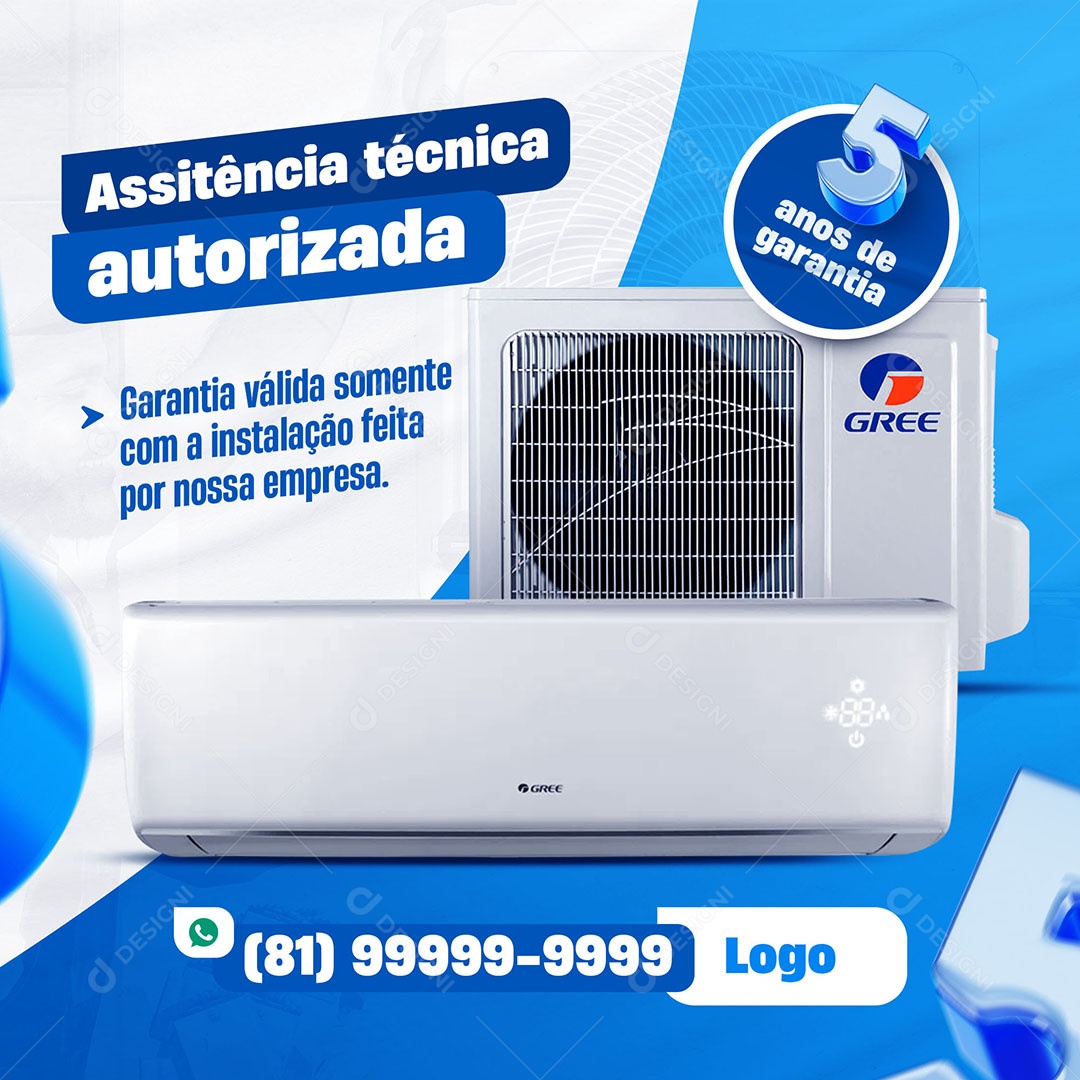 Assistência Técnica Autorizada Ar Condicionado Social Media PSD Editável