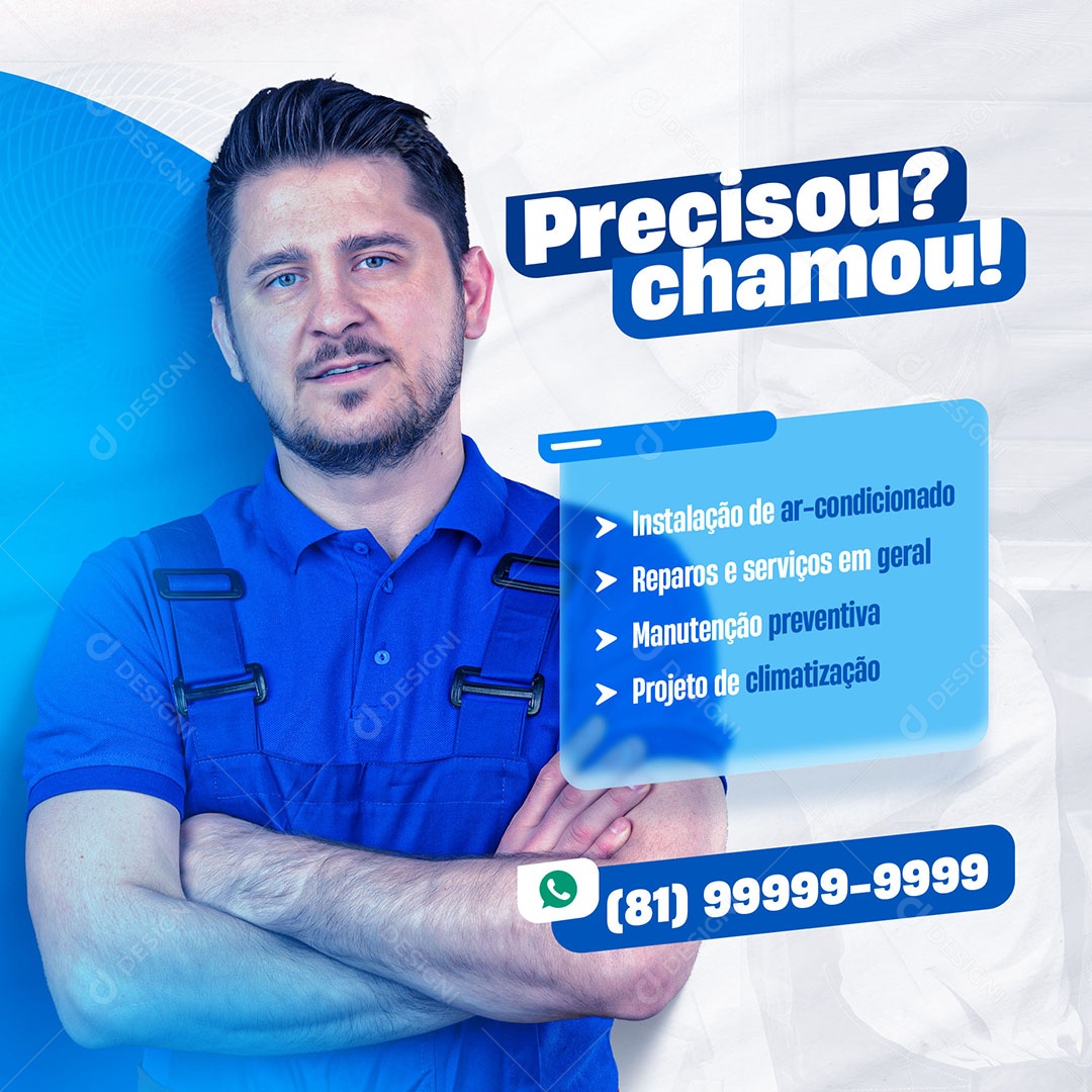 Precisou Chamou Instalação de Ar Condicionado Social Media PSD Editável