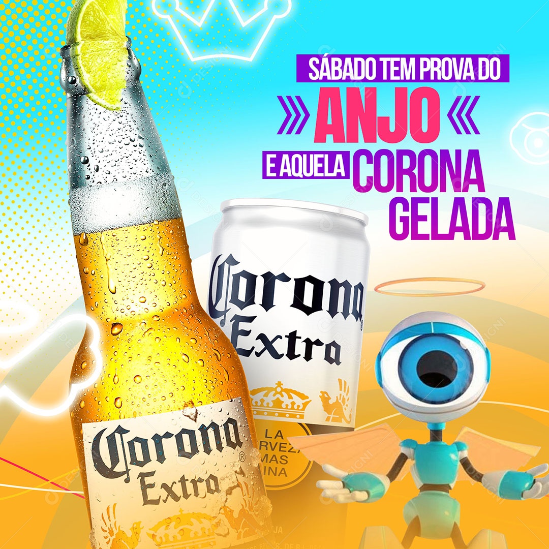 Sábado Tem Prova do Anjo e Aquela Corona Gelada Cervejaria BBB Social Media PSD Editável