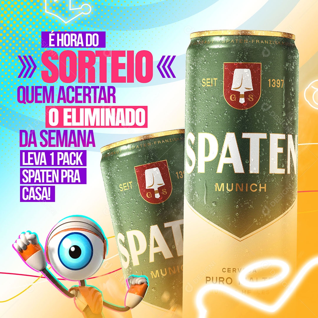 É Hora do Sorteio Quem Acerta o Eliminado Spaten Cervejaria BBB Social Media PSD Editável