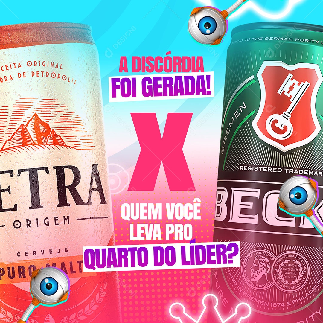 A Discórdia foi Gerada x Quem Você Leva Pro Cervejaria BBB Social Media PSD Editável