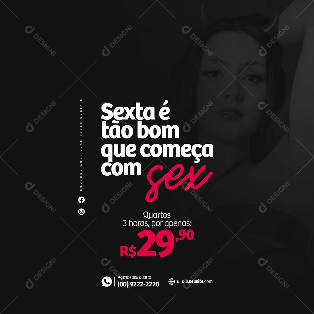 Sexta é Tão Bom Que Começa com Sex Motel Social Media PSD Editável