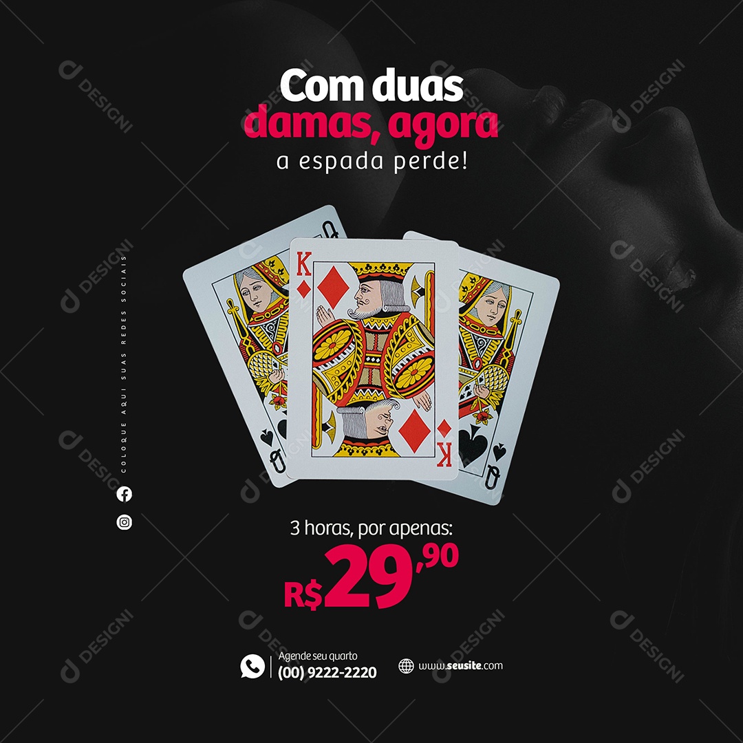 Com Duas Damas, Agora a Espada Perde! Motel Social Media PSD Editável