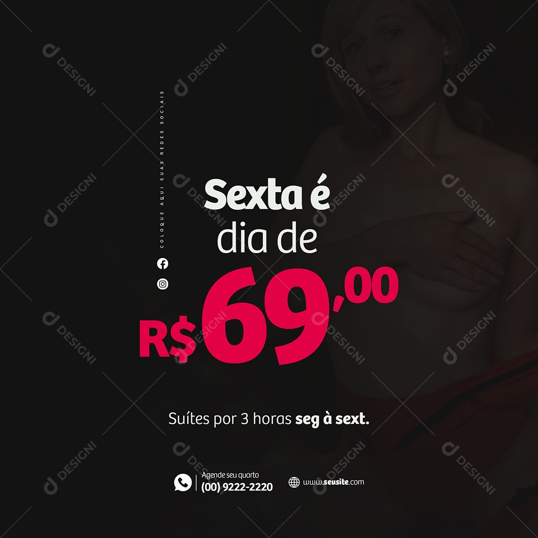 Sexta é Dia de Motel Suítes Por 3 Horas Social Media PSD Editável