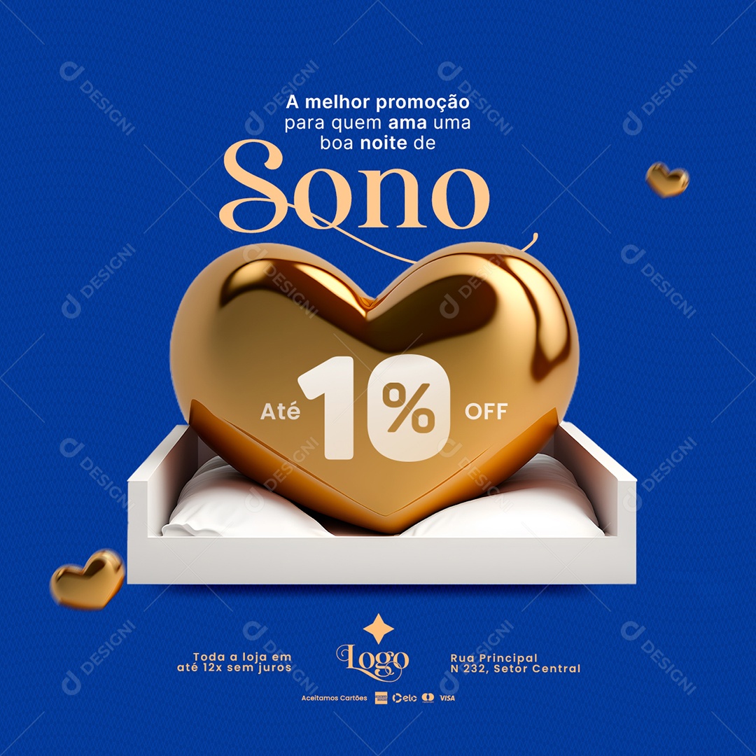 Campanha Publicitária Colchões A Melhor Promoção Sono Até 10% Off Social Media PSD Editável