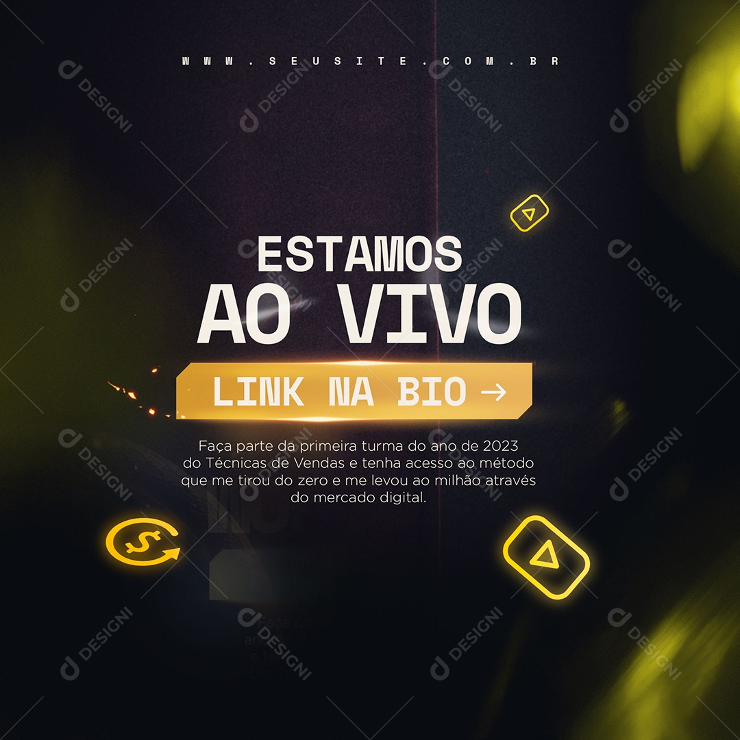 Estamos Ao Vivo Link na Bio Workshop Social Media PSD Editável