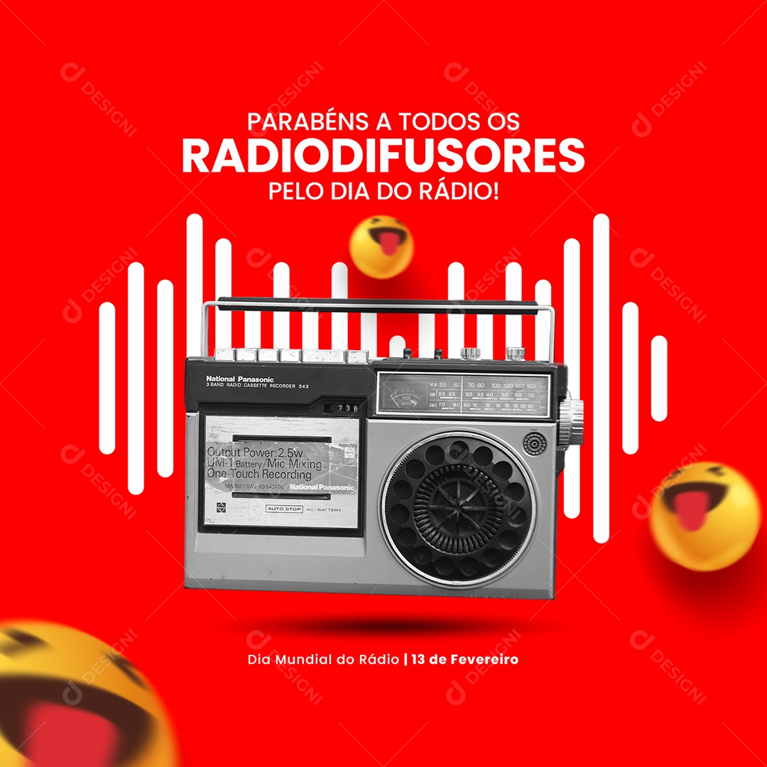 Parabéns a Todos os Radiodifusores Pelo Dia Do Radio Social Media PSD Editável