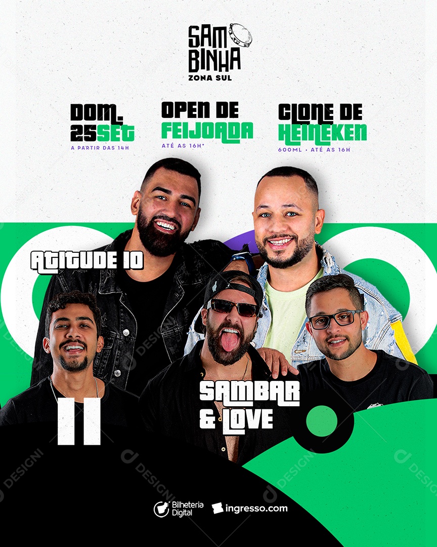 Sambinha Atitude 10 Samba & Love Flyer Social Media PSD Editável