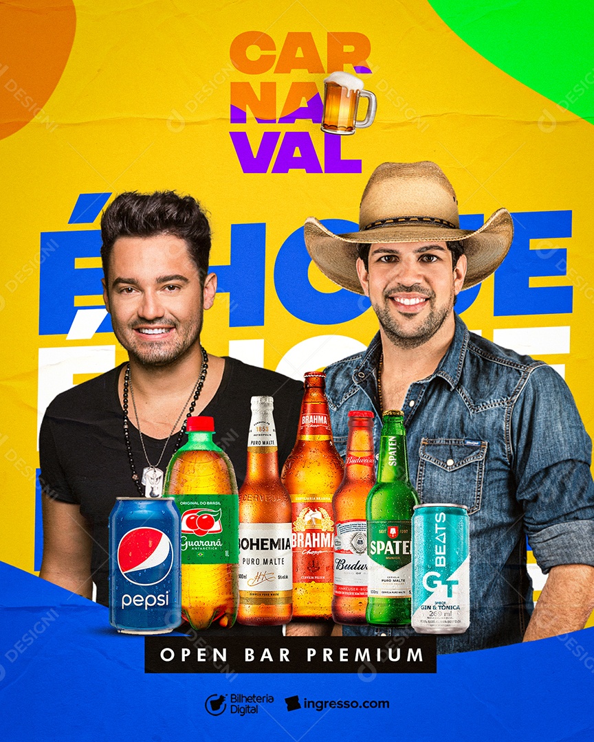Carnaval é Hoje Open Bar Premium Fernando & Sorocaba Flyer Social Media PSD Editável