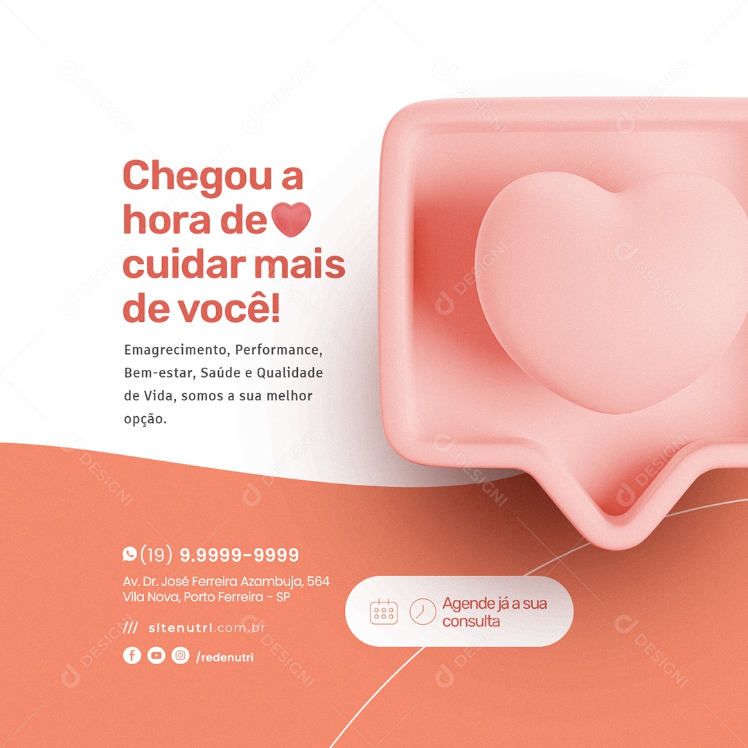 Chegou a Hora de Cuidar Mais de Você Nutricionista Social Media PSD Editável