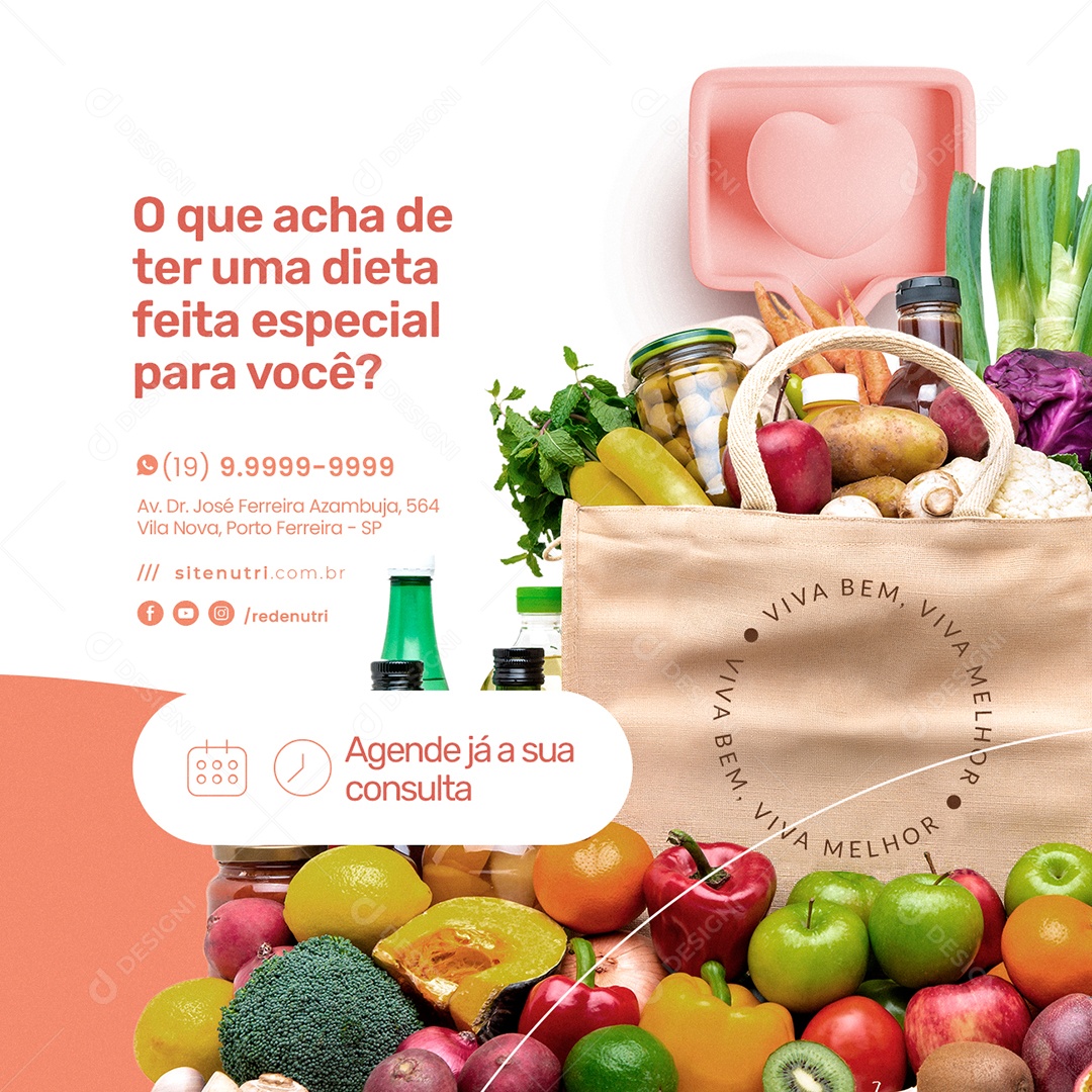O Que Acha de Ter Uma Dieta Feita Especial para Você Nutricionista Social Media PSD Editável