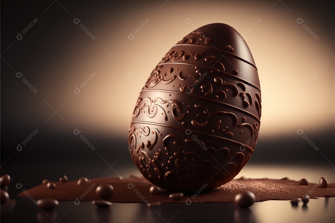 Coelhinho da páscoa de chocolate ao leite com desenhos em relevo, celebração da páscoa