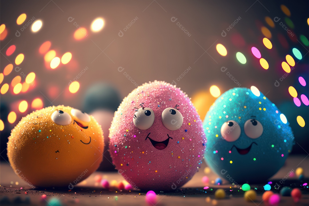 Ovos de páscoa fofos e divertidos com rostos e sorrisos para a celebração da páscoa