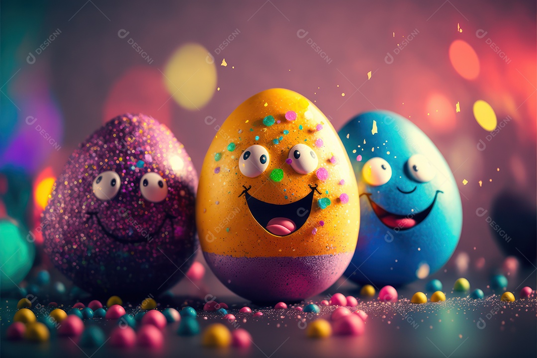 Ovos de páscoa fofos e divertidos com rostos e sorrisos para a celebração da páscoa