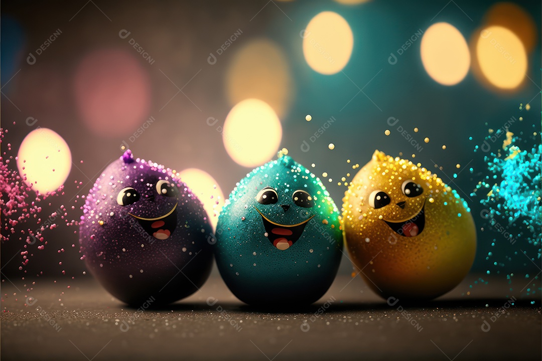 Ovos de páscoa fofos e divertidos com rostos e sorrisos para a celebração da páscoa