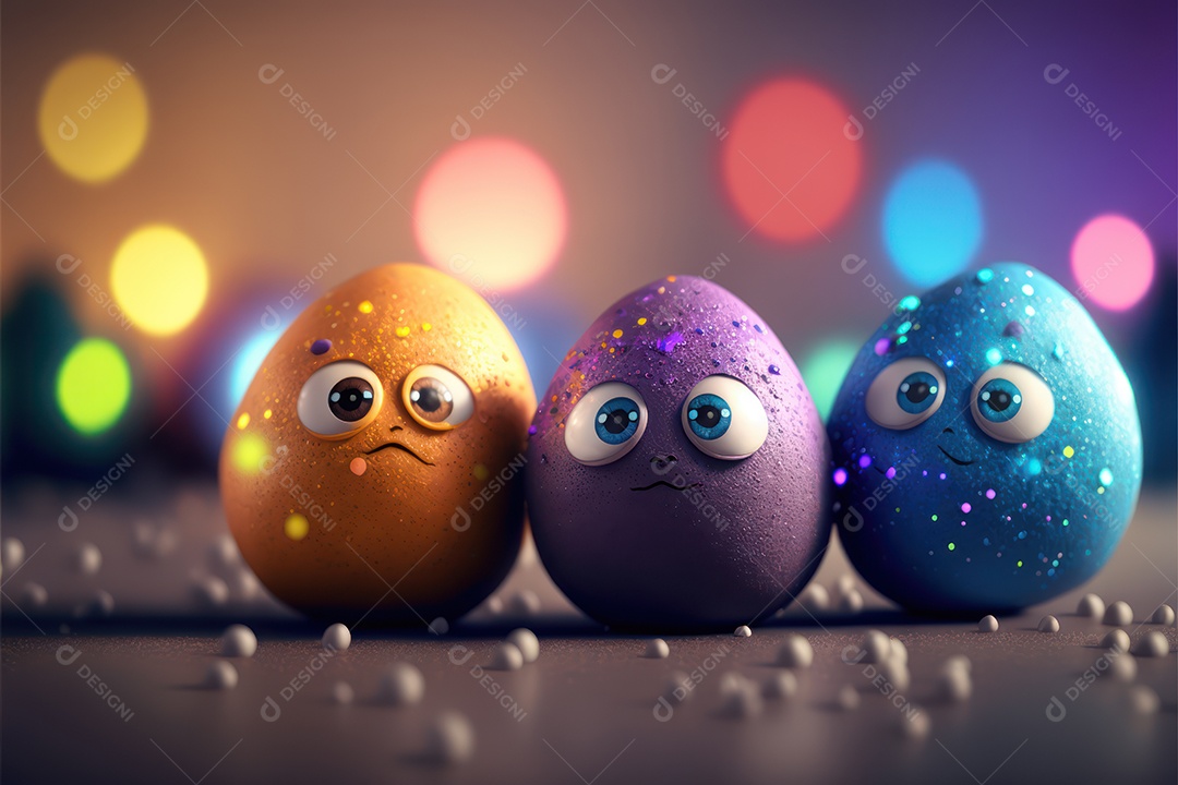 Ovos de páscoa fofos e divertidos com rostos e sorrisos para a celebração da páscoa