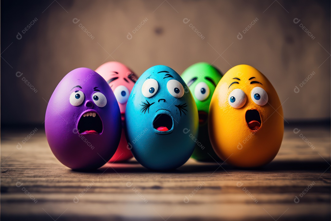 Ovos de páscoa fofos e divertidos com rostos e sorrisos para a celebração da páscoa