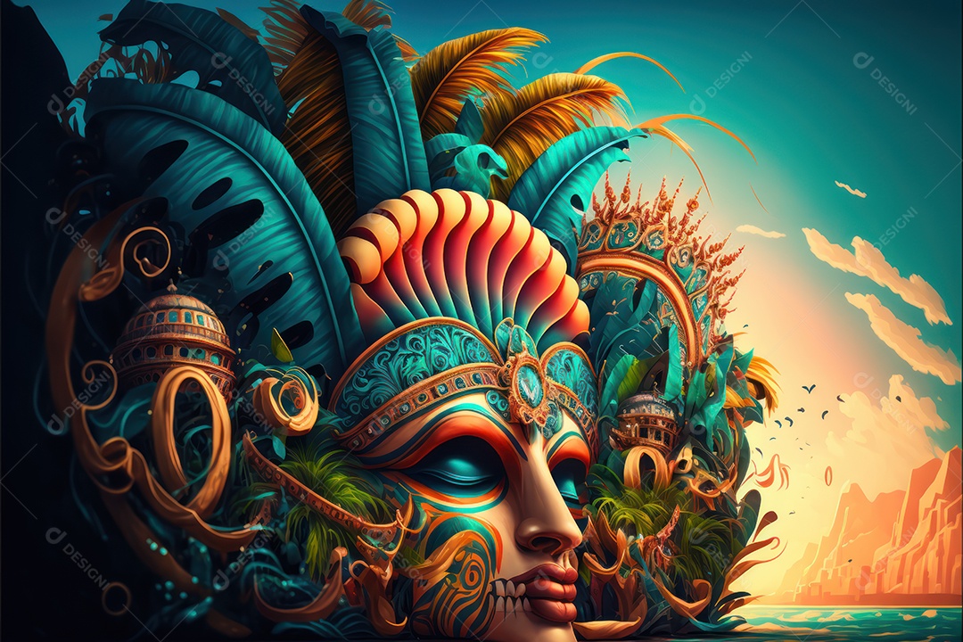 Carros alegóricos do carnaval brasileiro com belas esculturas temáticas de samba e enfeites coloridos