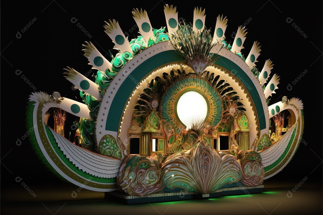 Carros alegóricos do carnaval brasileiro com belas esculturas temáticas de samba e enfeites coloridos