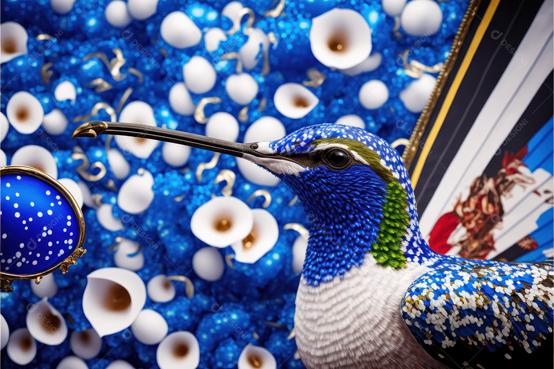 Bandeira, símbolo, mascote, adereço e enfeites do Carnaval Brasileiro com as cores das Escolas de Samba. Azul e branco