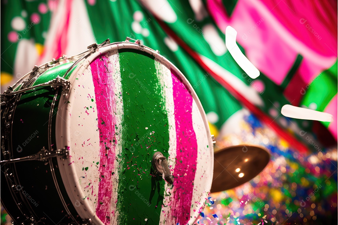 Bandeira, símbolo, mascote, adereço e enfeites do Carnaval Brasileiro com as cores das Escolas de Samba. verde e rosa