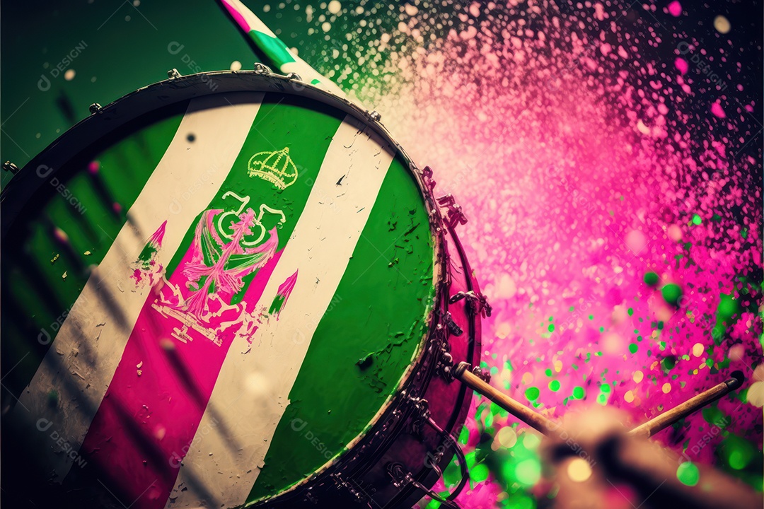 Bandeira, símbolo, mascote, adereço e enfeites do Carnaval Brasileiro com as cores das Escolas de Samba. verde e rosa