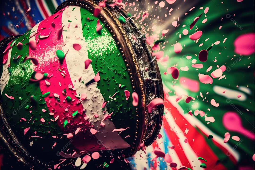 Bandeira, símbolo, mascote, adereço e enfeites do Carnaval Brasileiro com as cores das Escolas de Samba. verde e rosa