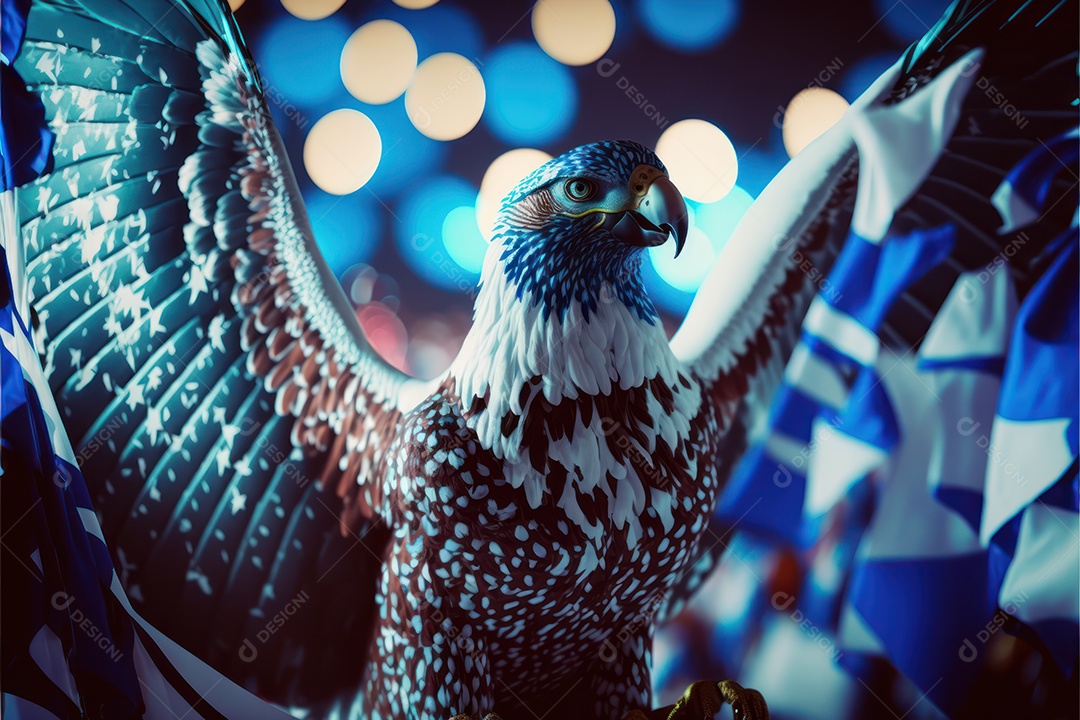 Bandeira, símbolo, mascote, adereço e enfeites do Carnaval Brasileiro com as cores das Escolas de Samba. Azul e branco