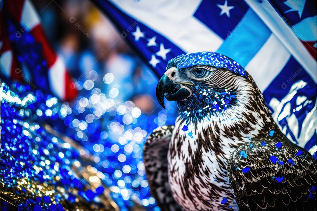 Bandeira, símbolo, mascote, adereço e enfeites do Carnaval Brasileiro com as cores das Escolas de Samba. Azul e branco