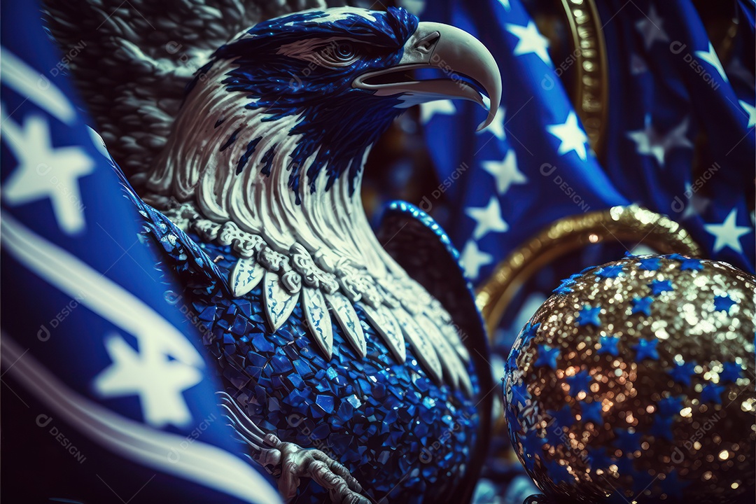 Bandeira, símbolo, mascote, adereço e enfeites do Carnaval Brasileiro com as cores das Escolas de Samba. Azul e branco