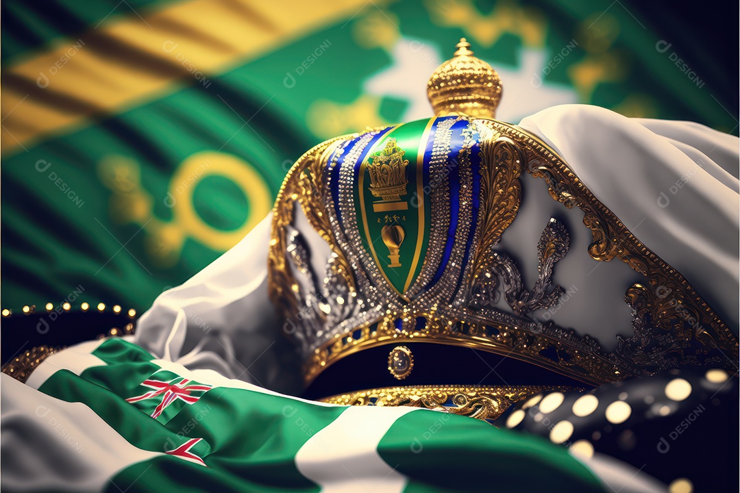 Bandeira, símbolo, mascote, adereço e decoração do Carnaval Brasileiro nas cores das Escolas de Samba. verde e branco