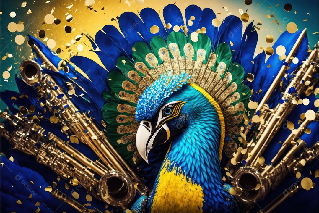 Bandeira, símbolo, mascote, adereço e enfeites do Carnaval Brasileiro com as cores das Escolas de Samba. Azul e branco