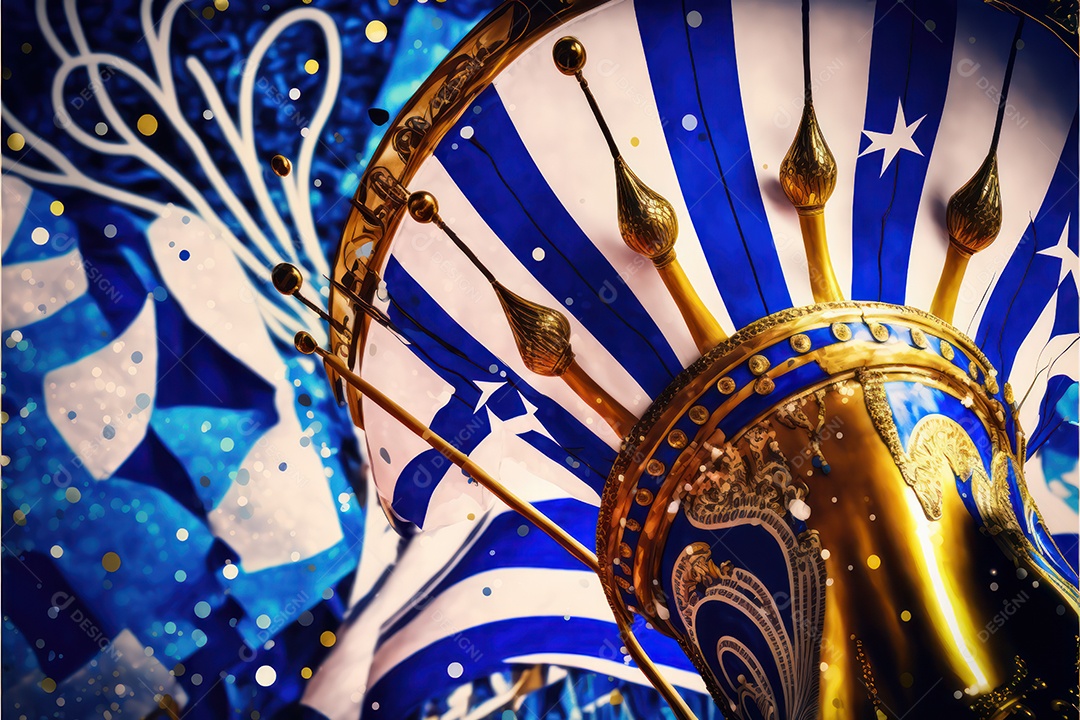 Bandeira, símbolo, mascote, adereço e enfeites do Carnaval Brasileiro com as cores das Escolas de Samba. Azul e branco