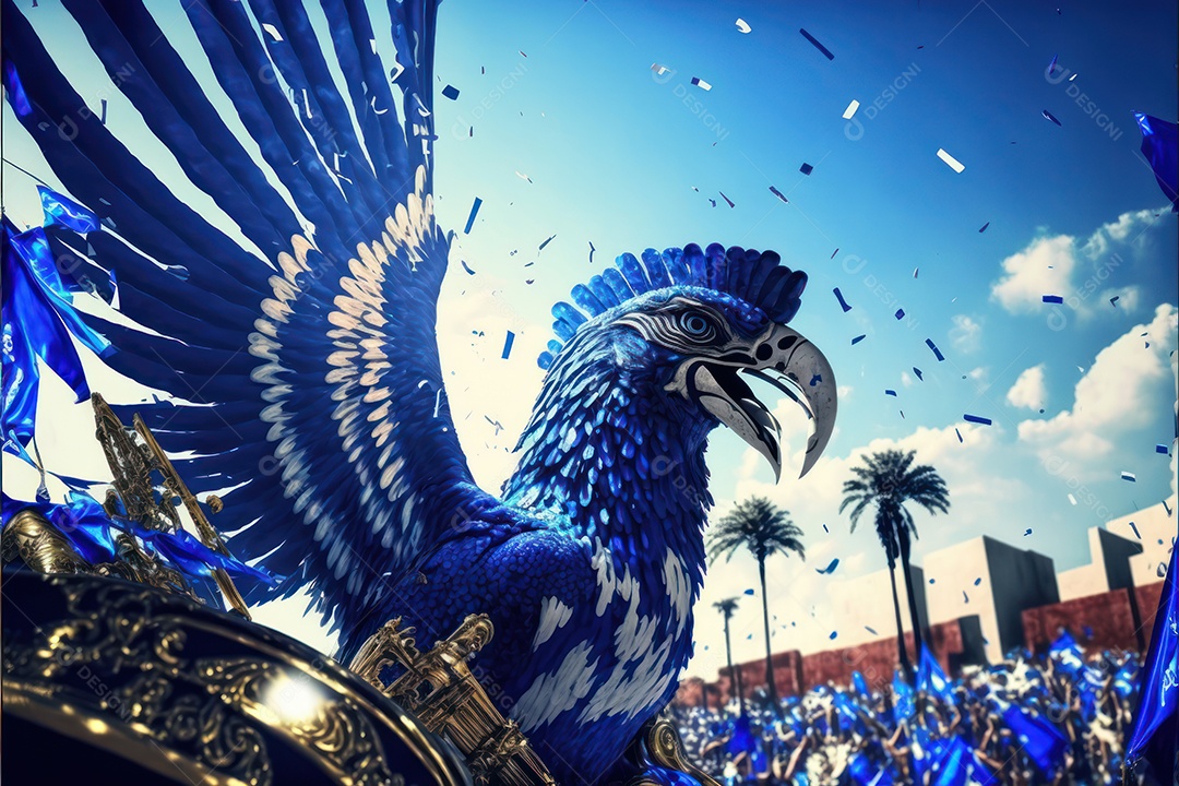 Bandeira, símbolo, mascote, adereço e enfeites do Carnaval Brasileiro com as cores das Escolas de Samba. Azul e branco