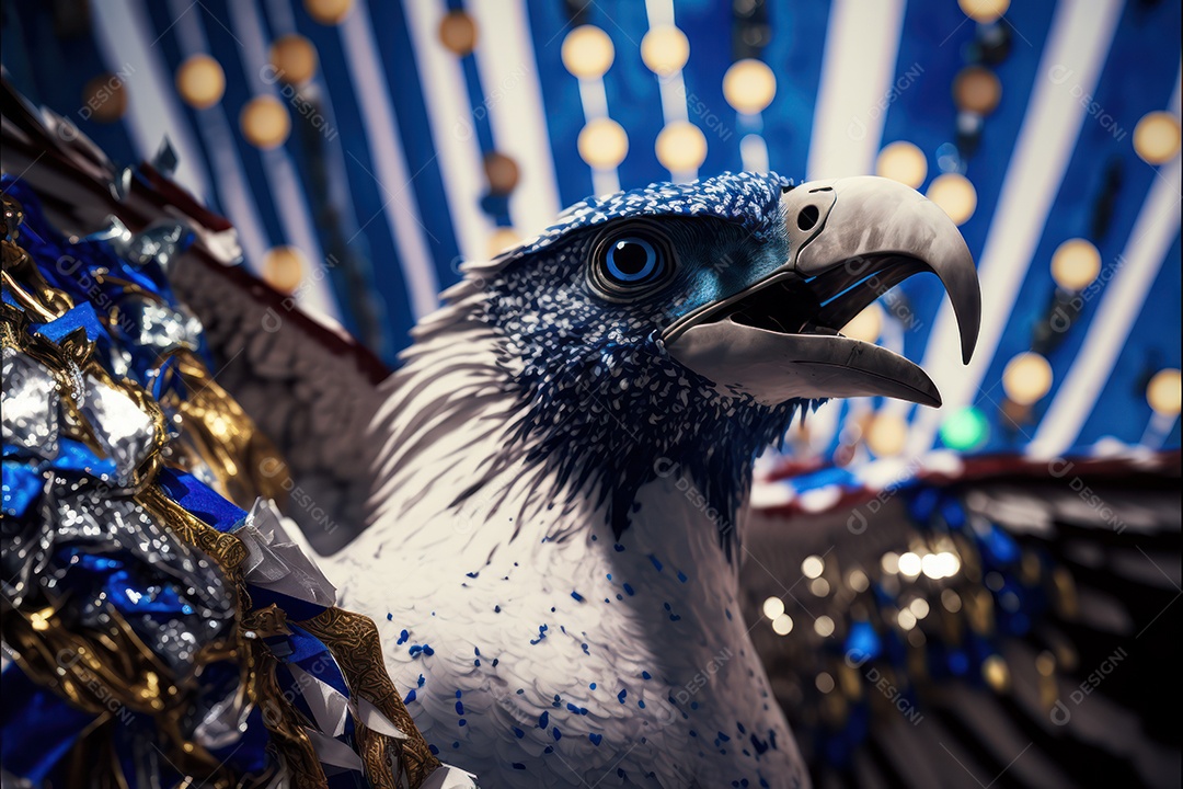 Bandeira, símbolo, mascote, adereço e enfeites do Carnaval Brasileiro com as cores das Escolas de Samba. Azul e branco