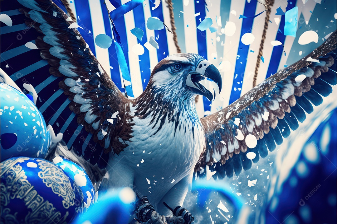 Bandeira, símbolo, mascote, adereço e enfeites do Carnaval Brasileiro com as cores das Escolas de Samba. Azul e branco