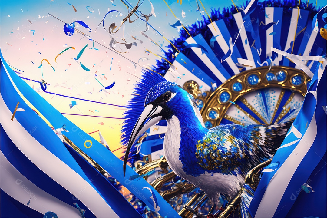 Bandeira, símbolo, mascote, adereço e enfeites do Carnaval Brasileiro com as cores das Escolas de Samba. Azul e branco