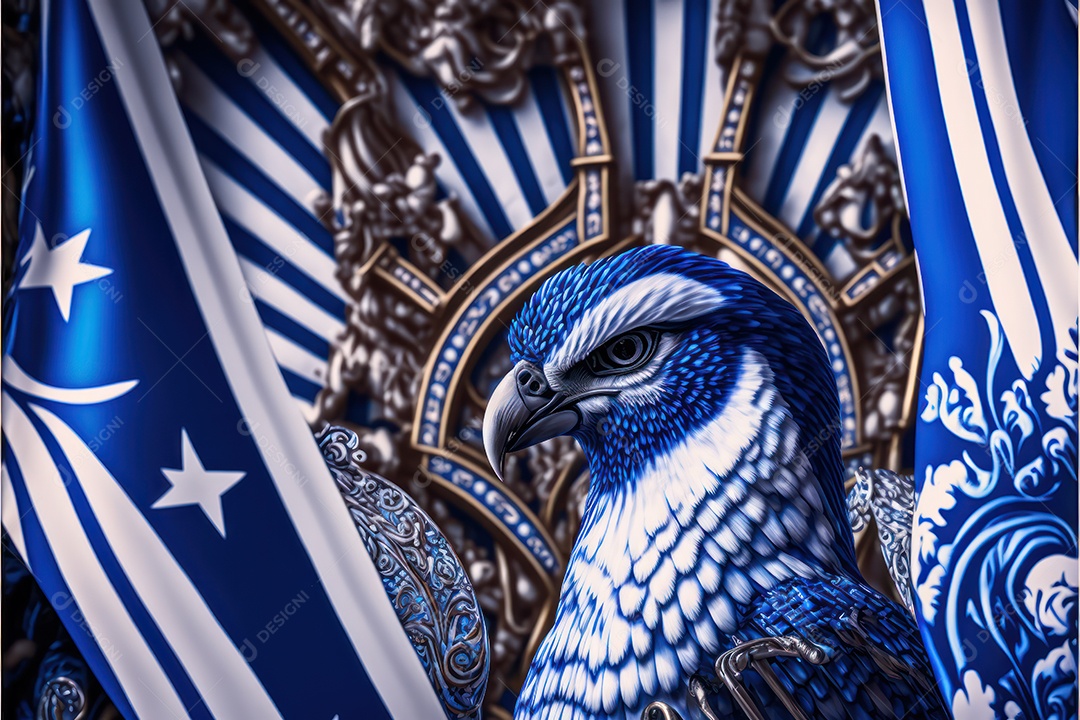 Bandeira, símbolo, mascote, adereço e enfeites do Carnaval Brasileiro com as cores das Escolas de Samba. Azul e branco