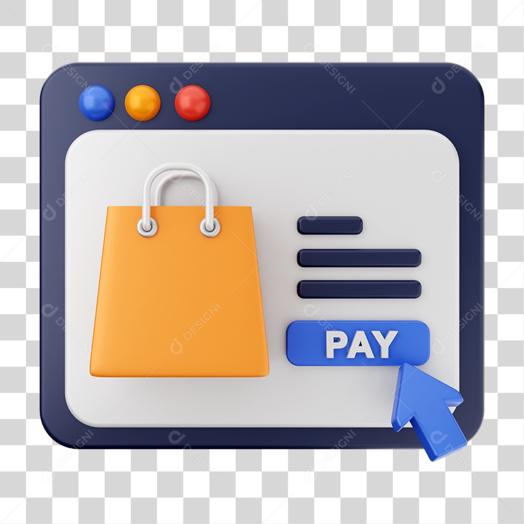 Elemento 3D Ícone de Compras On-line PNG Transparente