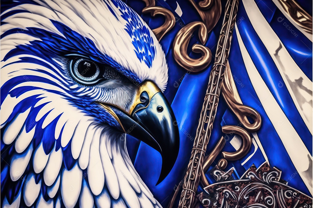 Bandeira, símbolo, mascote, adereço e enfeites do Carnaval Brasileiro com as cores das Escolas de Samba. Azul e branco