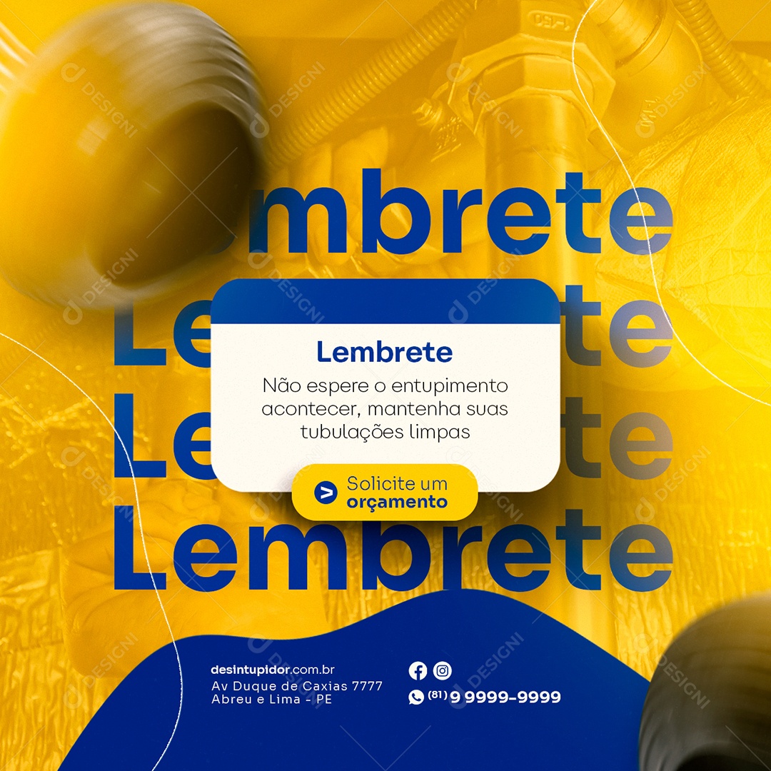 Lembrete Não Espere o Entupimento Acontecer Desentupidor Social Media PSD Editável